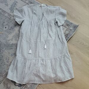 Vineyard Vines Striped Pintucked Flutter Sleeve Dress With Tassels Sz4